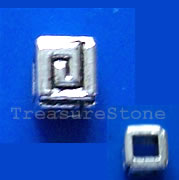 Bead, antiqued silver-finished, 4mm cube spacer. Pkg of 25.