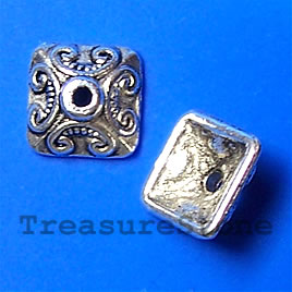 Bead cap, antiqued silver-finished, 10mm square. Pkg of 12
