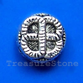 Bead, antiqued silver-finished, 9x4mm. Pkg of 15.