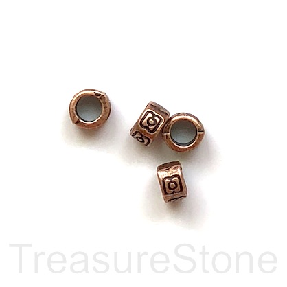 Bead, copper finished, 4x7mm tube spacer, large hole:4mm. 15