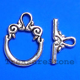 Clasp,toggle,antiqued silver-finished,14/16mm. Pkg of 10 pairs.