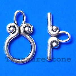 Clasp,toggle,antiqued silver-finished,12x19mm. Pkg of 10 pairs.