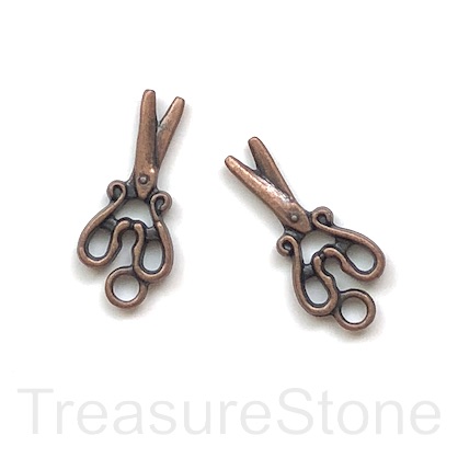 Charm, copper-finished, 13x25mm scissors. Pkg of 6.