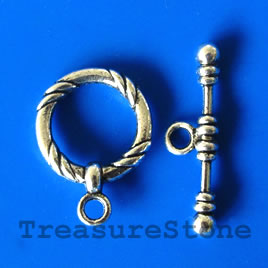 Clasp, toggle, antiqued silver-finished, 21/34mm. Pkg of 4.