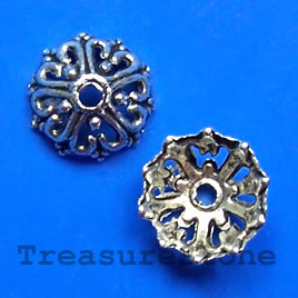Bead cap, antiqued silver-finished, 13x6mm. Pkg of 10