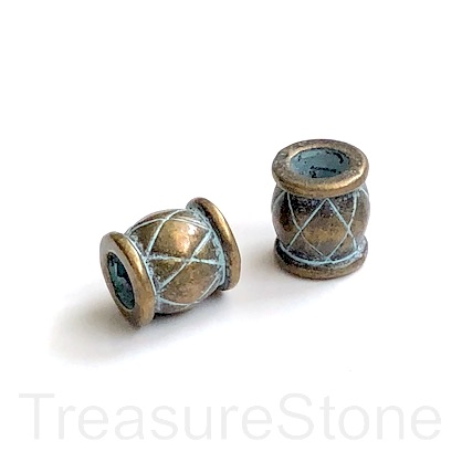 Bead, patina-finished, 13x11mm tube spacer, large hole:6mm. 2.