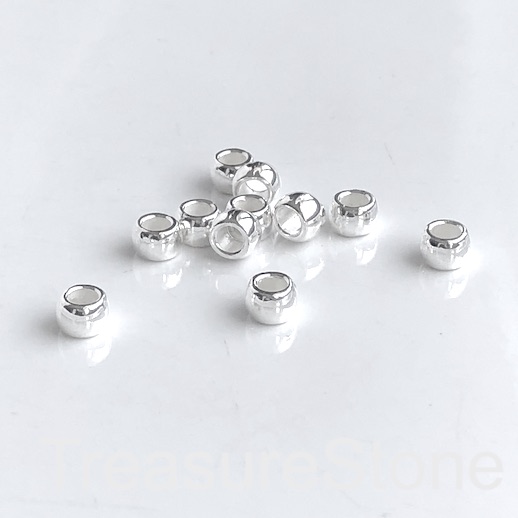 Bead, silver-finished,4x6mm rondelle spacer, large hole,3mm. 12
