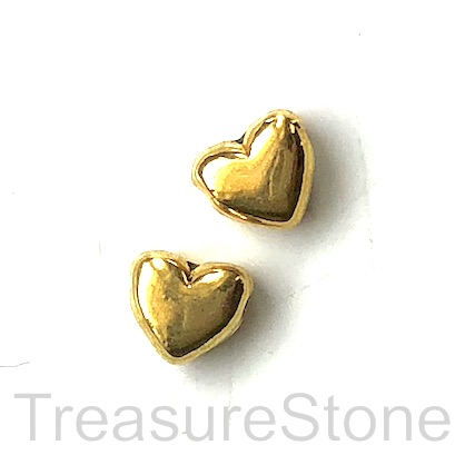Bead, gold-finished, 8x9mm side-drilled heart. Pkg of 15.