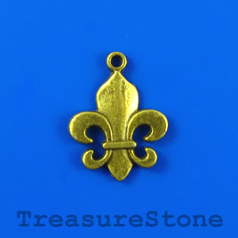 Charm/pendant, brass-plated, 17x19mm fleur-de-lis. Pkg of 8. - Click Image to Close