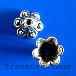 Bead cap, antiqued silver-finished, 9mm. Pkg of 12