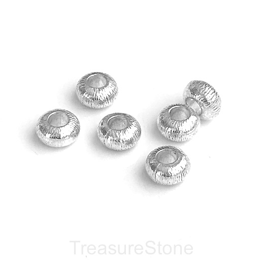 Bead, silver finished, 6x11mm rondelle. Pkg of 6