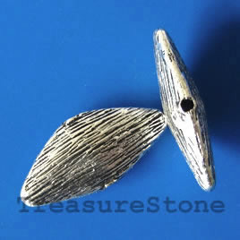 Bead, antiqued silver-finished, 15x30x7mm. Pkg of 3.