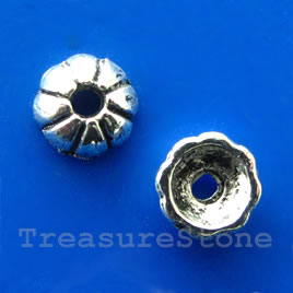 Bead cap, antiqued silver-finished, 6x3mm. Pkg of 20