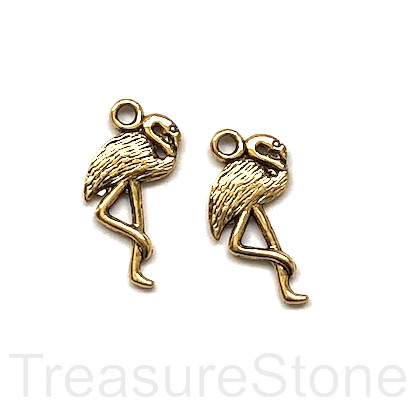 Charm, pendant, gold-finished, 12x21mm flamingo. Pkg of 5. - Click Image to Close