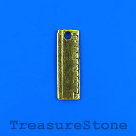 Charm/pendant, brass-plated, 8x24mm ruler. Pkg of 12