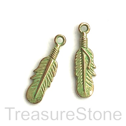 Charm/Pendant, patina-plated, 8x25mm feather. Pkg of 9