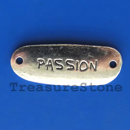 Pendant/charm, silver-finished,15x40mm Passion. Pkg of 3.