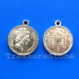 Pendant/charm, silver-finished,20mm penny. Pkg of 5.