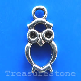Charm/pendant, silver-finished, 10x16mm owl. Pkg of 12.