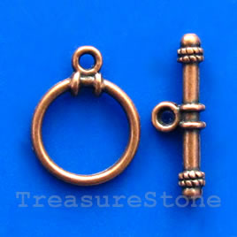 Clasp, toggle, copper-finish, 12/20mm, Nickel Free. Pkg of 11.