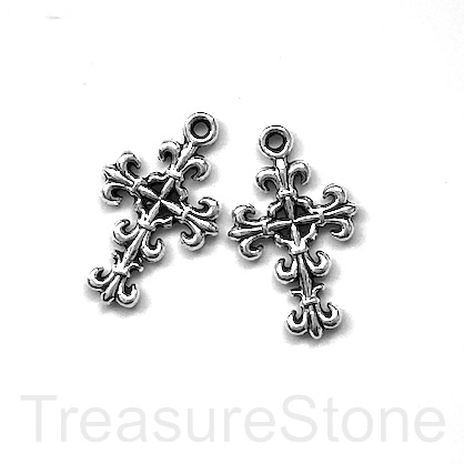 Charm, pendant, silver-finished, 13x19mm cross. Pkg of 6.
