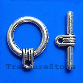 Clasp, toggle, antiqued silver-finished, 16/22mm. Pkg of 8.