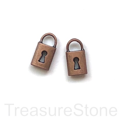 Pendant/charm, copper-finished, 8x13mm lock. pkg of 12.
