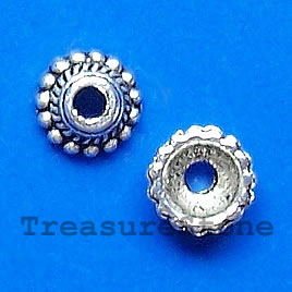 Bead cap, antiqued silver-finished, 7x3mm. pkg of 20