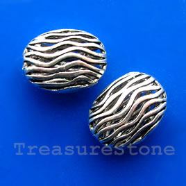 Bead, silver-finished, 13x17x8mm filigree oval. Pkg of 3. - Click Image to Close