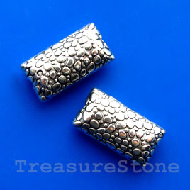 Bead,silver-finished,12x22mm puffed rectangle.Sold individually.