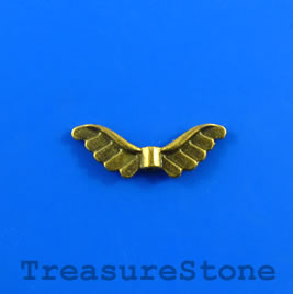 Bead/charm, brass-colored, 8x14mm angel wings. Pkg of 11.