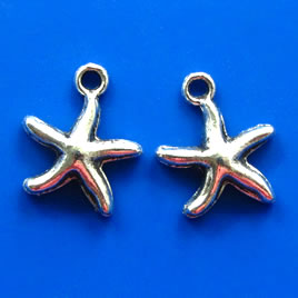 Pendant/charm, silver-finished, 17mm starfish. Pkg of 10.