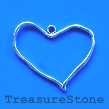 Pendant, silver-finished, 37x30mm heart. Pkg of 4.