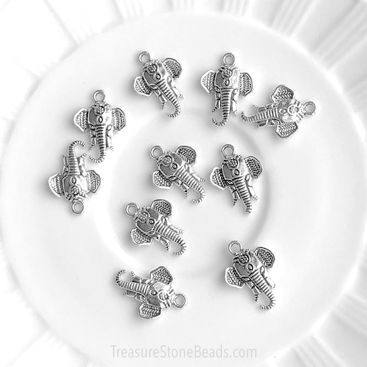 Charm/Pendant, silver, 13x18mm elephant. Pkg of 10