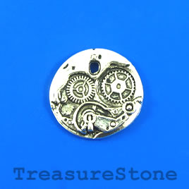 Charm/Pendant, silver-plated, 24mm steampunk. Pkg of 3