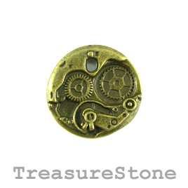 Charm/Pendant, brass-plated, 24mm steampunk. Pkg of 3