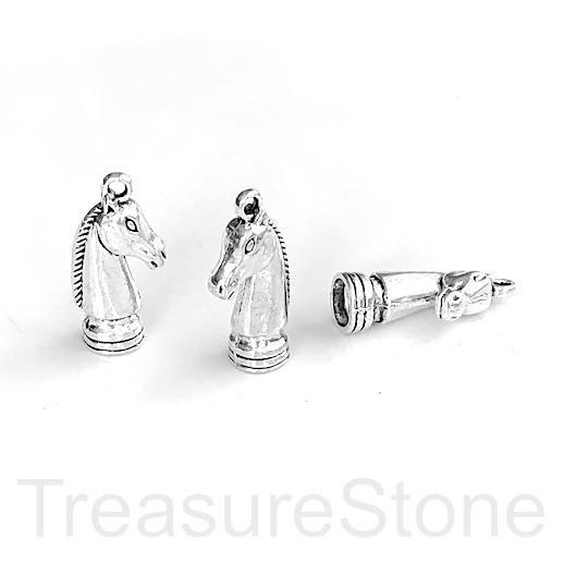 Charm,Pendant,cord end,silver,14x23mm horse head,chess knight. 2