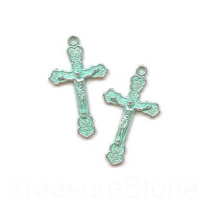 Charm/pendant, mint silver-plated, 20x30mm cross. Pkg of 5.