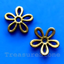 Bead cap, antiqued brass finished, 12mm daisy flower. Pkg of 12