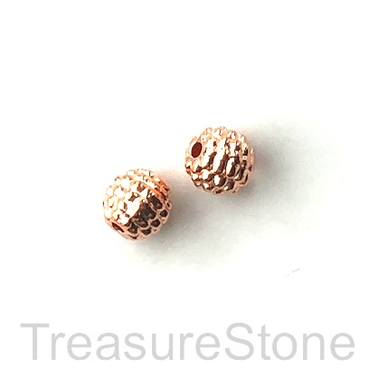 Bead, rose gold finished, 8mm dotted round spacer. Pkg of 10.