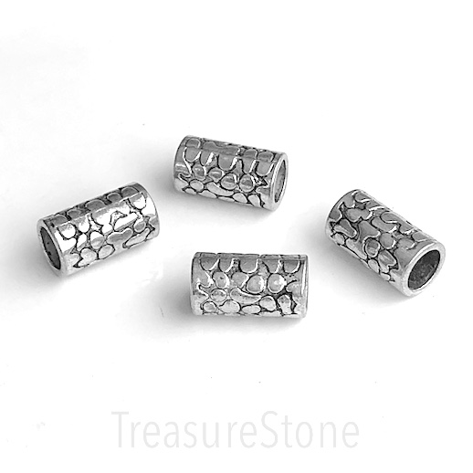 Bead, silver-finished, large hole:8mm, 19x10mm tube. Pkg of 2.