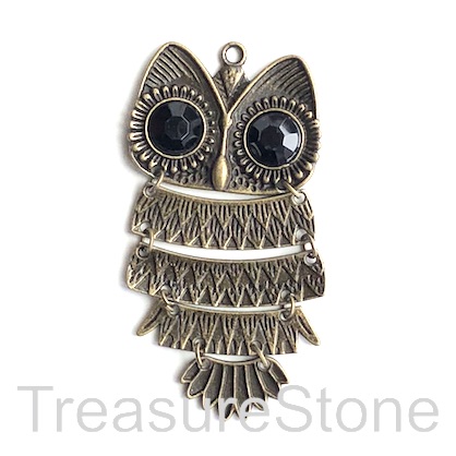 Pendant, brass-finished, 40x85mm Owl. Each.