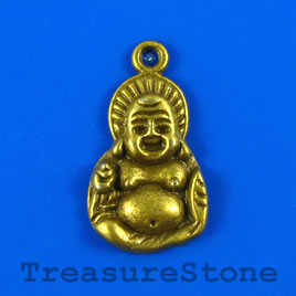 Charm/pendant, brass-plated, 15x23mm Buddha. Pkg of 4.