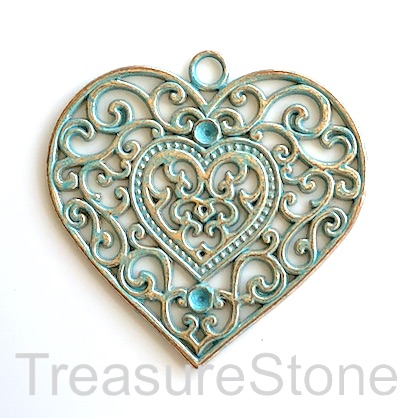 Pendant, patina-finished, 58mm filigree love heart. Each.