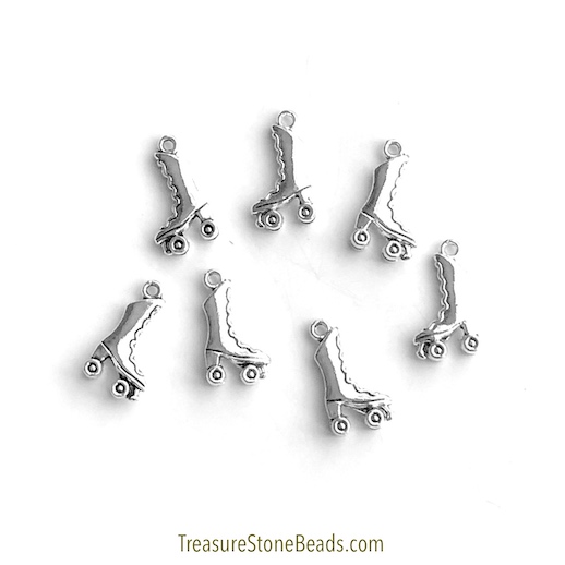 Charm/Pendant, silver, 12x20mm rollerblades. Pkg of 10 - Click Image to Close