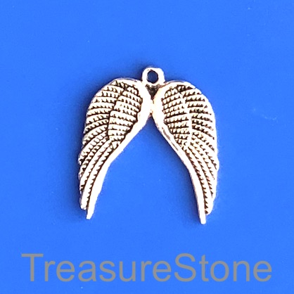 Bead, silver-finished, 20mm angel wings. Pkg of 9