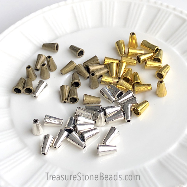 Cone, antiqued brass-finished, 6x10mm. Pkg of 12