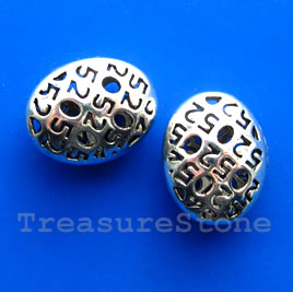 Bead, silver-finished, 17x22x12mm numbers, filigree oval. each