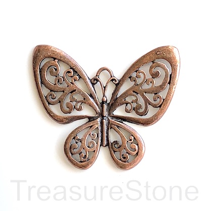 Pendant, copper-finished, 50x57mm butterfly. Each.