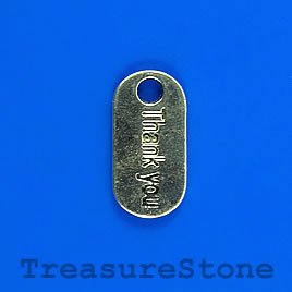 Charm/pendant, silver-plated, 9x18mm "Thank you". Pkg of 6.